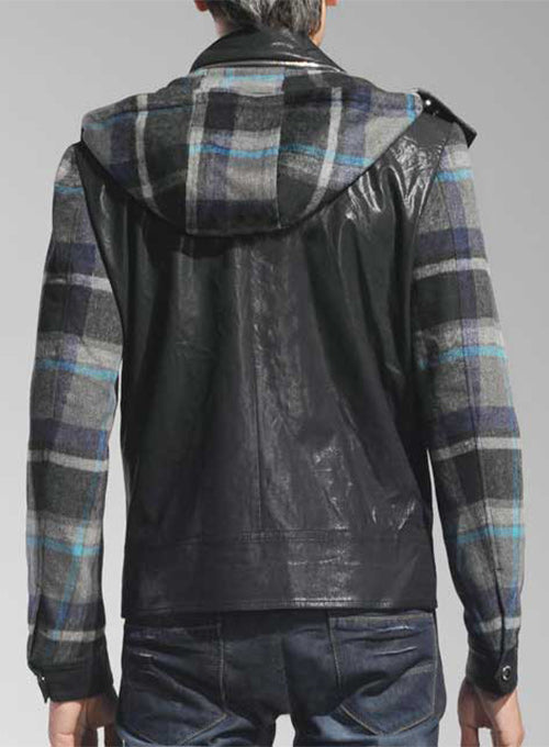 Hooded Tweed Leather Combo Jacket # 629 - LeatherCult