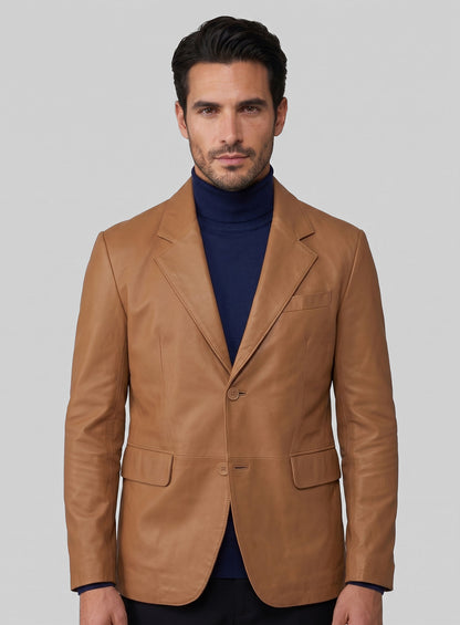 Hunter Tan Lambskin Leather Blazer