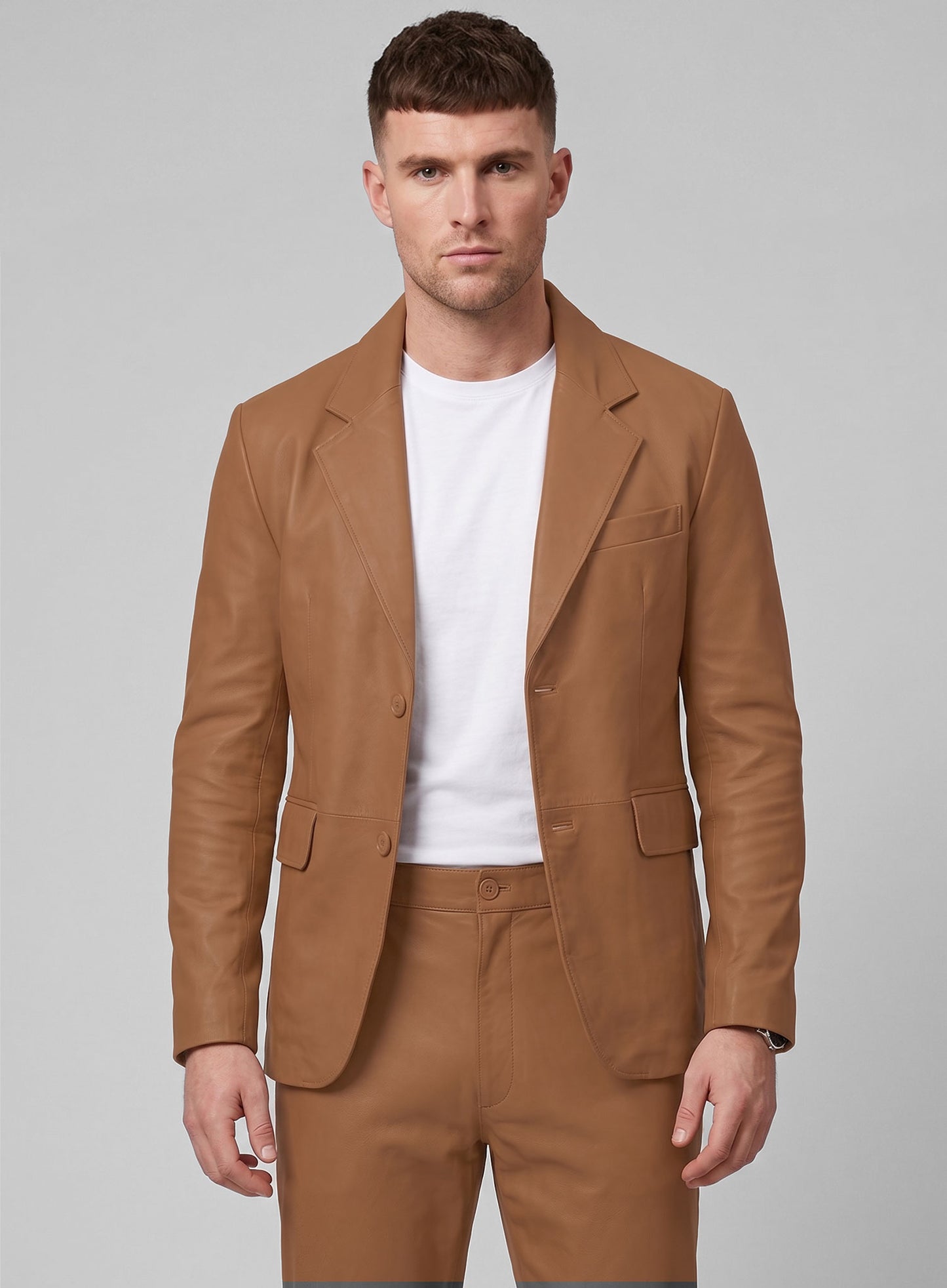 Hunter Tan Lambskin Leather Suit