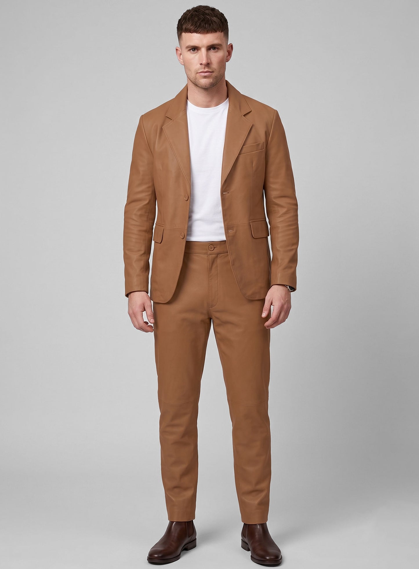 Hunter Tan Lambskin Leather Suit