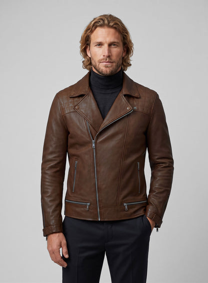 Ironwood Spanish Brown Biker Leather Jacket