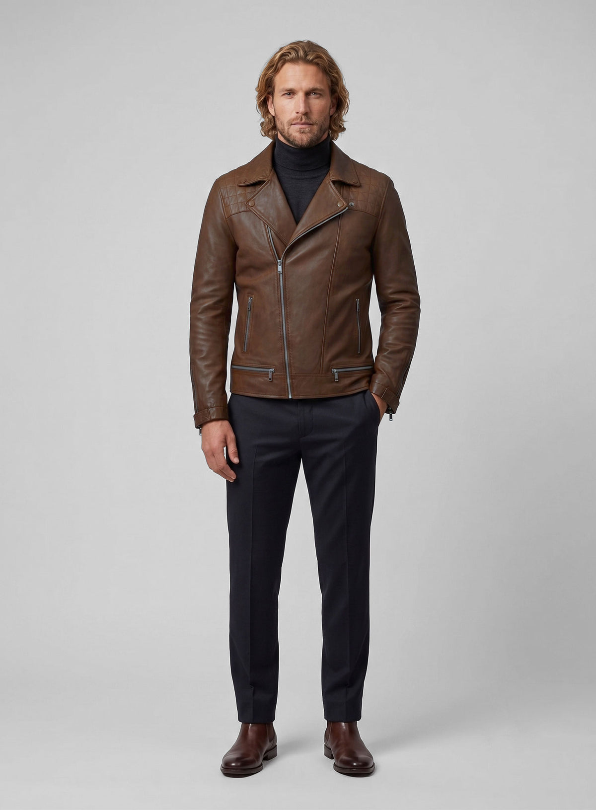 Ironwood Spanish Brown Biker Leather Jacket