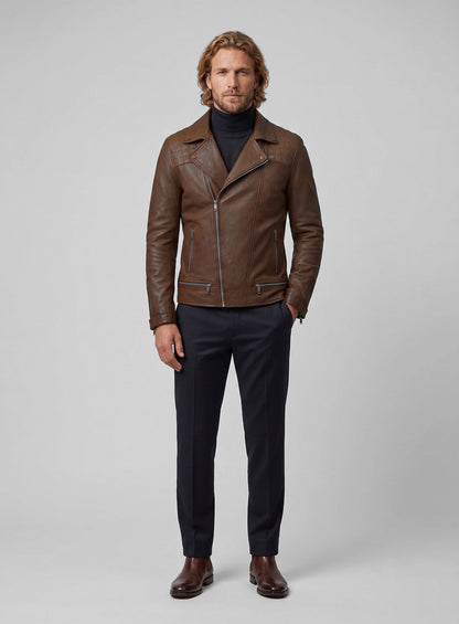 Ironwood Spanish Brown Biker Leather Jacket