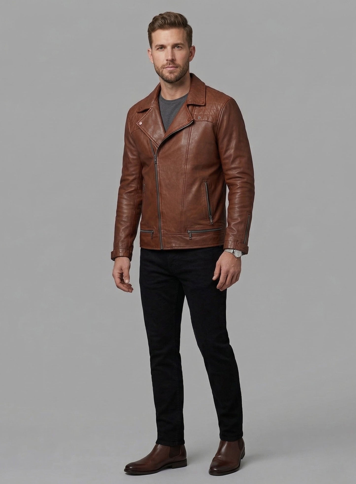 Ironwood Tan Biker Leather Jacket