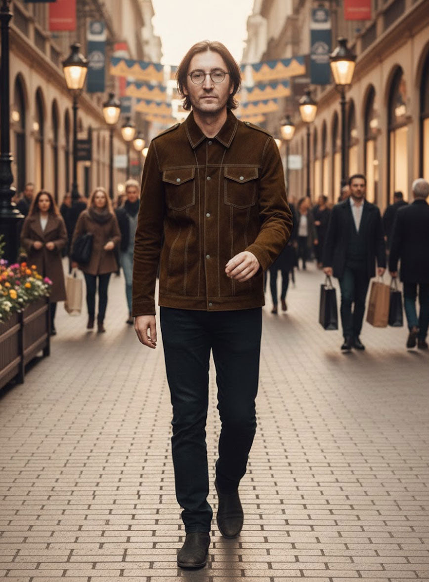 リーバイス スエード トラッカー ジャケット ラバーソウル Beatles M John Lennon Rubber Soul (The Beatles) Suede Jacket – LeatherCult