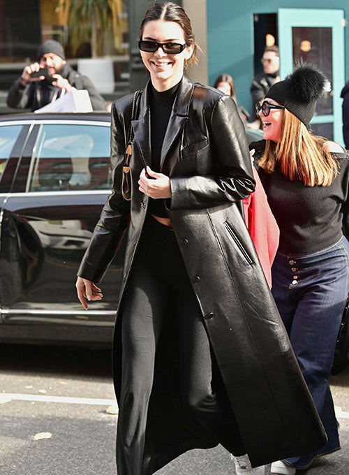Kendall Jenner Leather Long Coat - LeatherCult