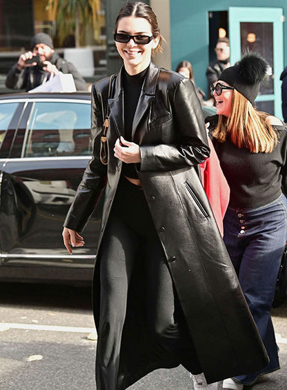 Kendall Jenner Leather Long Coat - LeatherCult