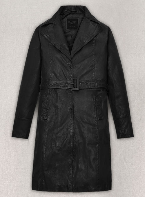 Kim Kardashian Leather Long Coat - LeatherCult