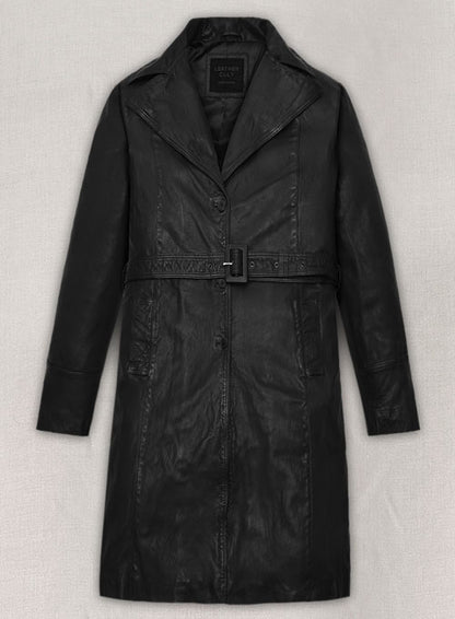 Kim Kardashian Leather Long Coat - LeatherCult