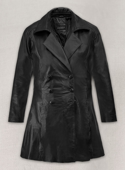 Kim Kardashian Leather Trench Coat - LeatherCult