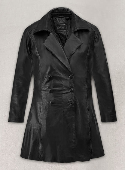 Kim Kardashian Leather Trench Coat - LeatherCult