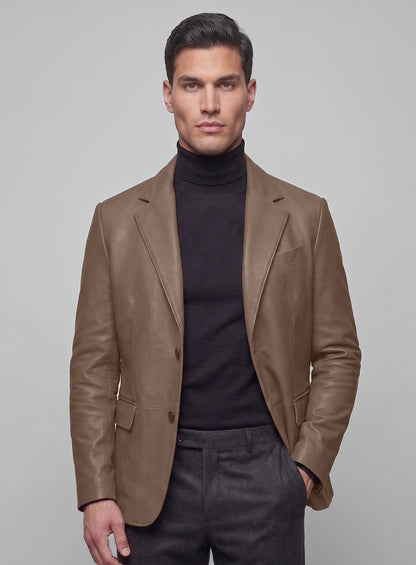 King Brown Lambskin Leather Blazer