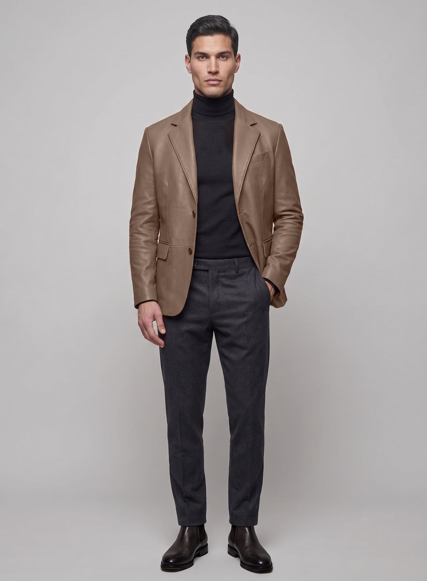 King Brown Lambskin Leather Blazer