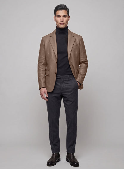 King Brown Lambskin Leather Blazer