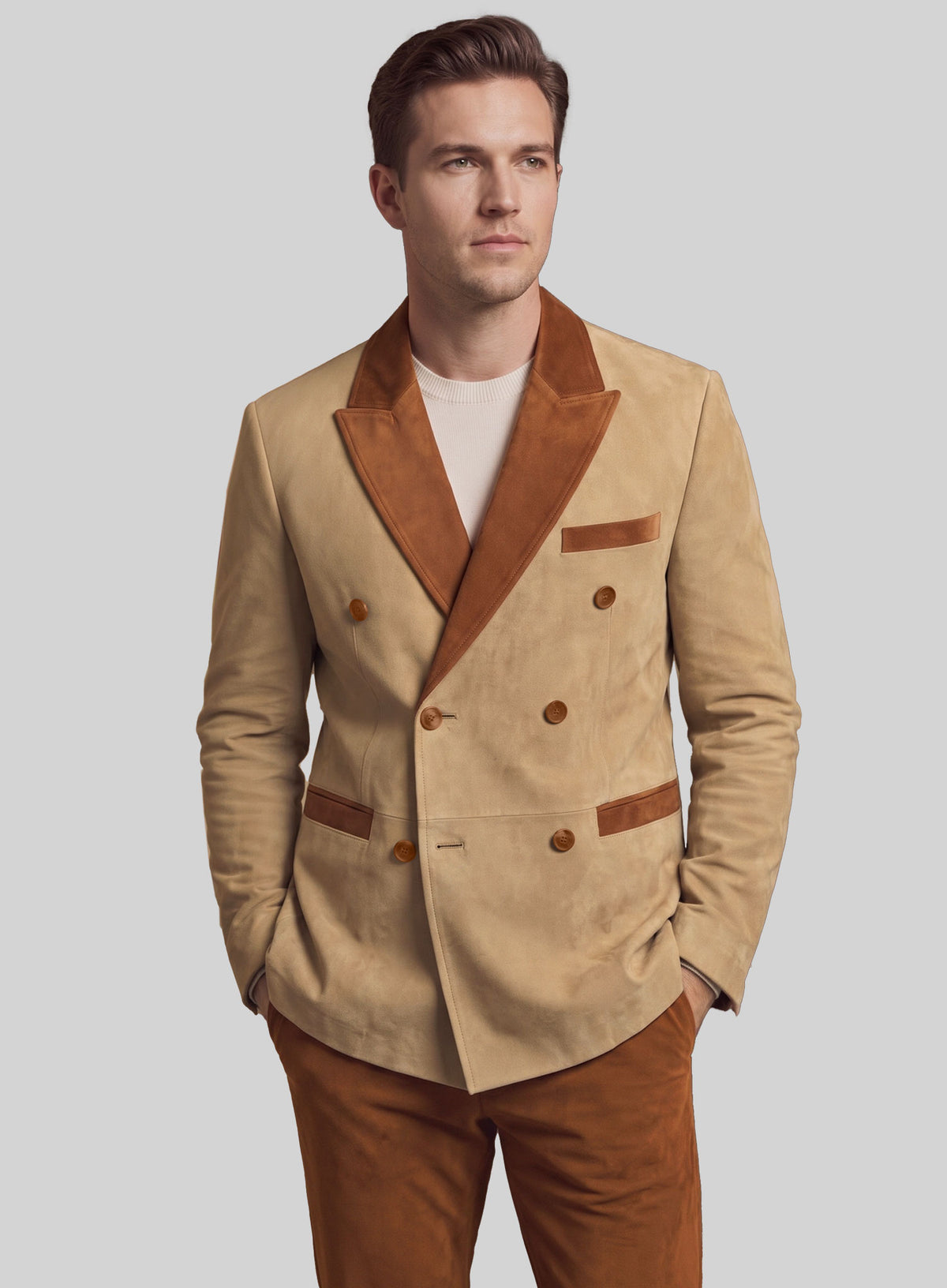 Latte Beige Suede Hampton Leather Suit