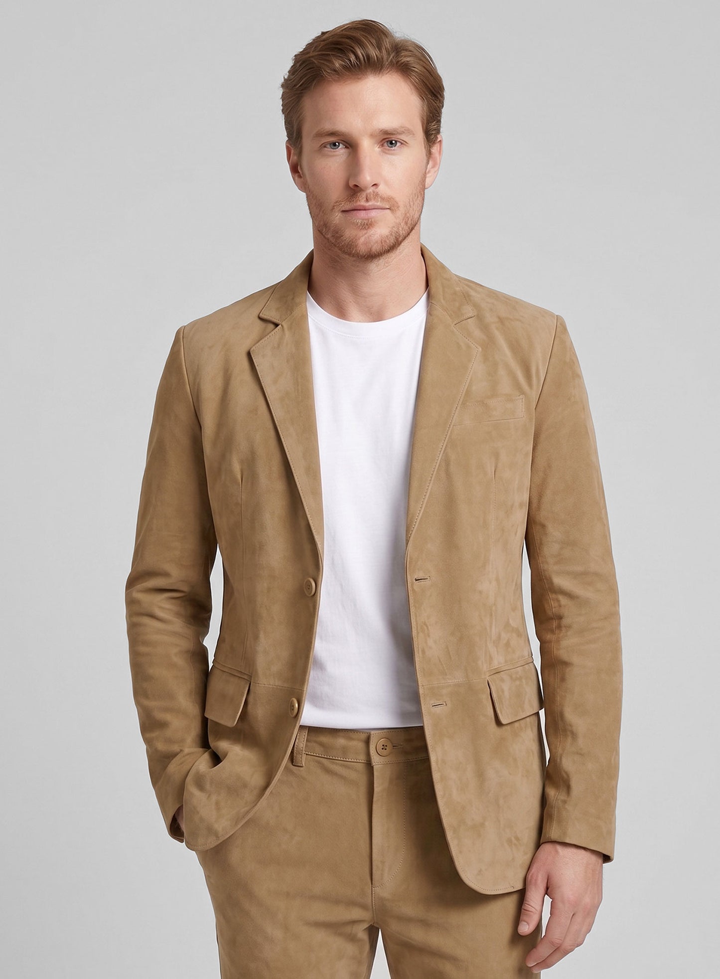 Latte Beige Suede Leather Suit