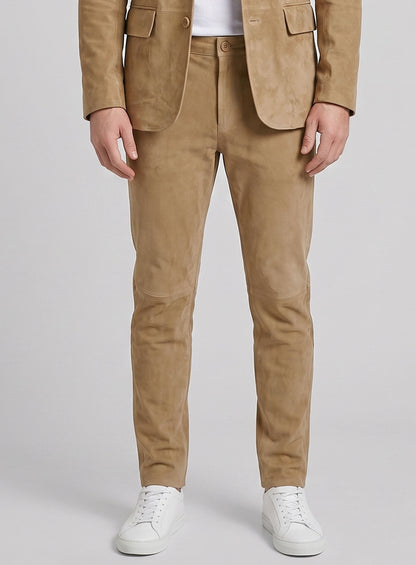 Latte Beige Suede Leather Suit