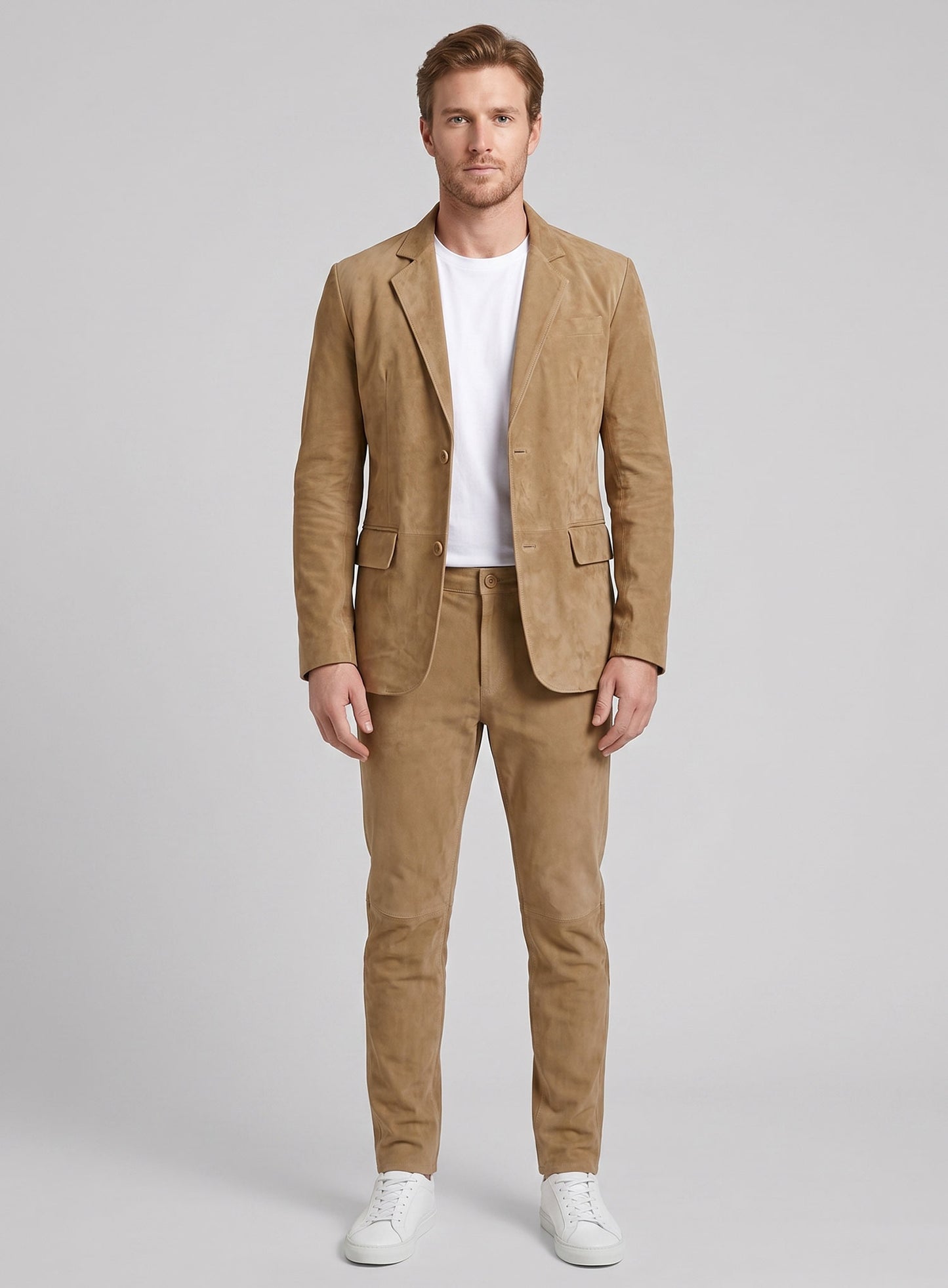 Latte Beige Suede Leather Suit