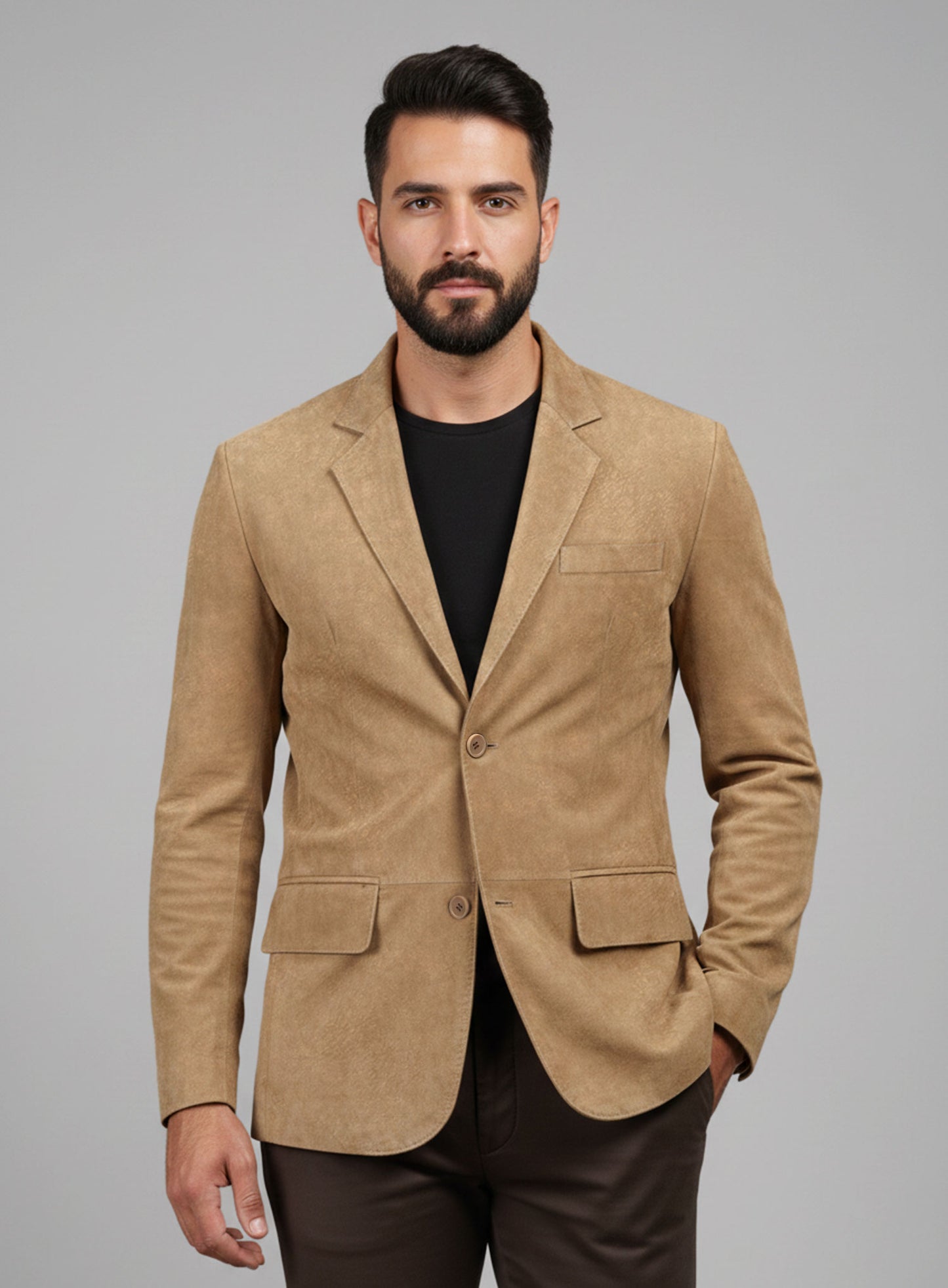 Latte Beige Suede Leather Blazer