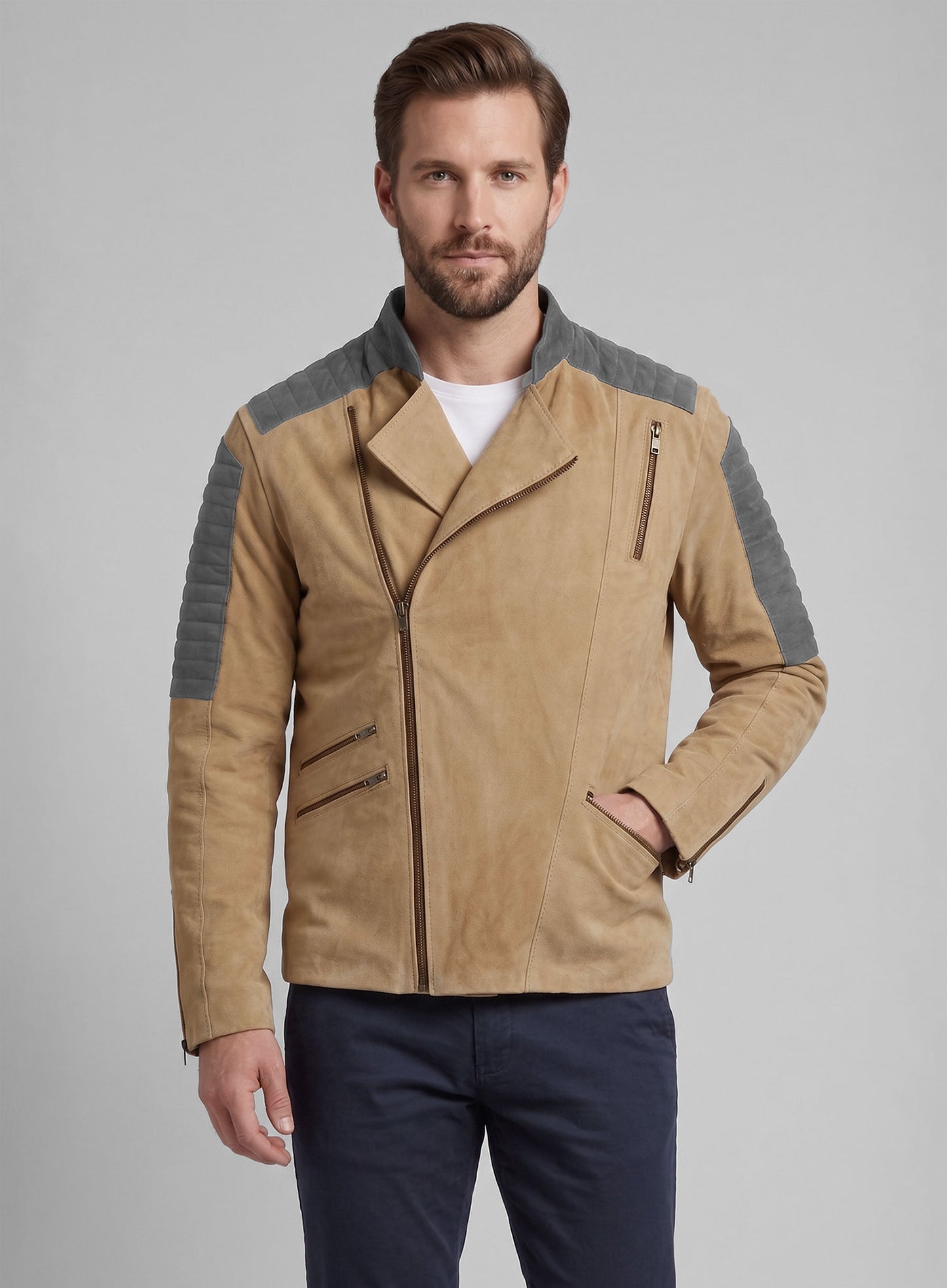 Latte Beige Suede Leather Jacket # 647