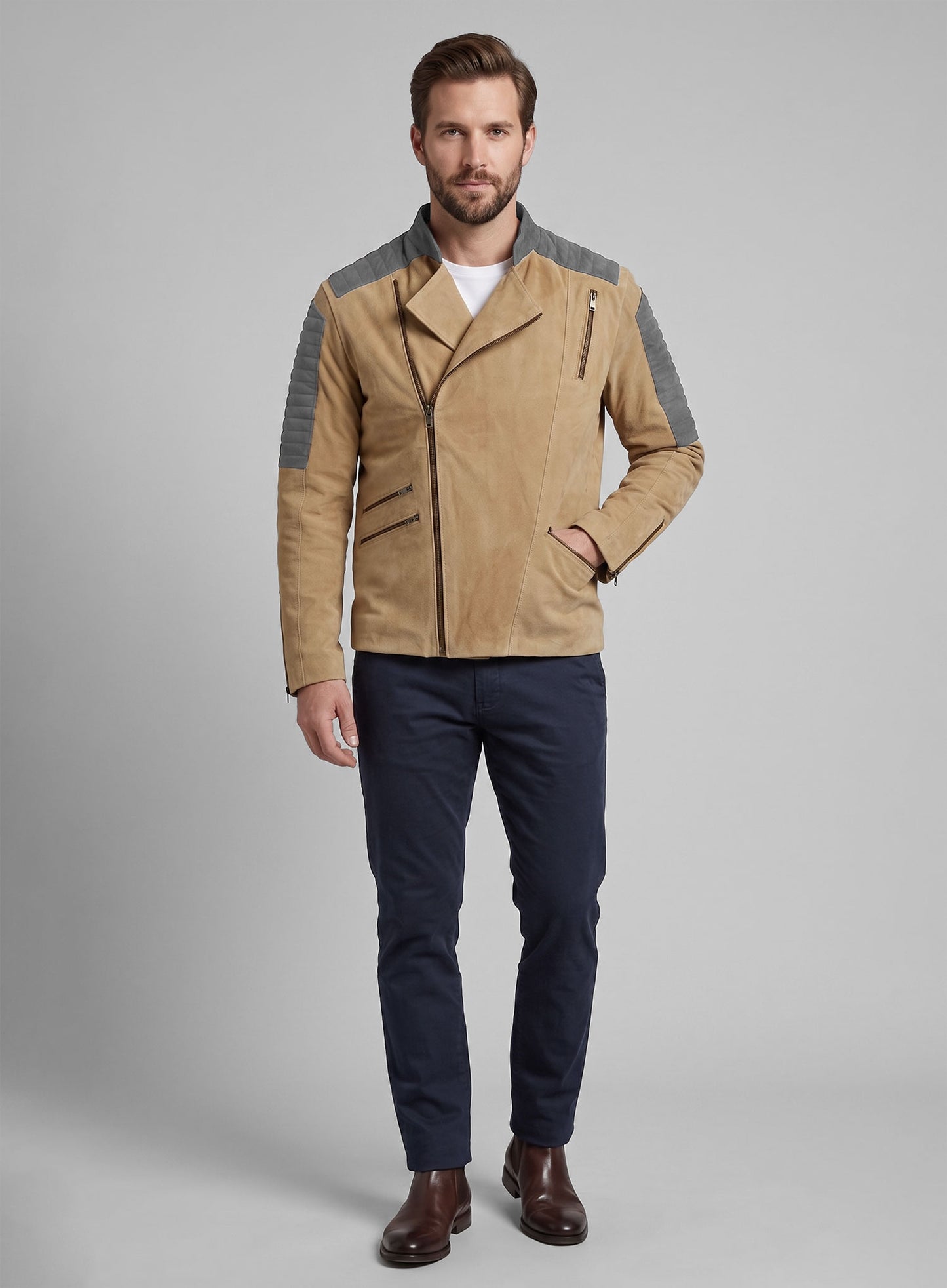 Latte Beige Suede Leather Jacket # 647