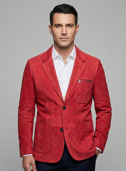 Lava Red Suede Leather Blazer - # 125