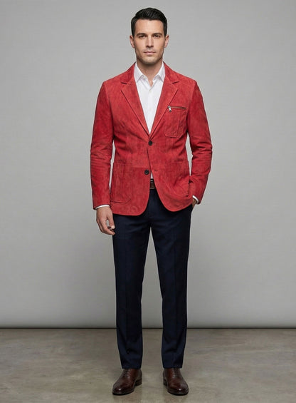 Lava Red Suede Leather Blazer - # 125