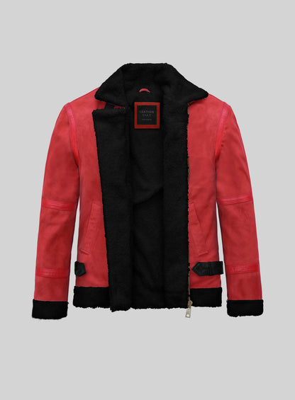 Lava Red Suede Ryan Reynolds Black Sherpa Leather Jacket