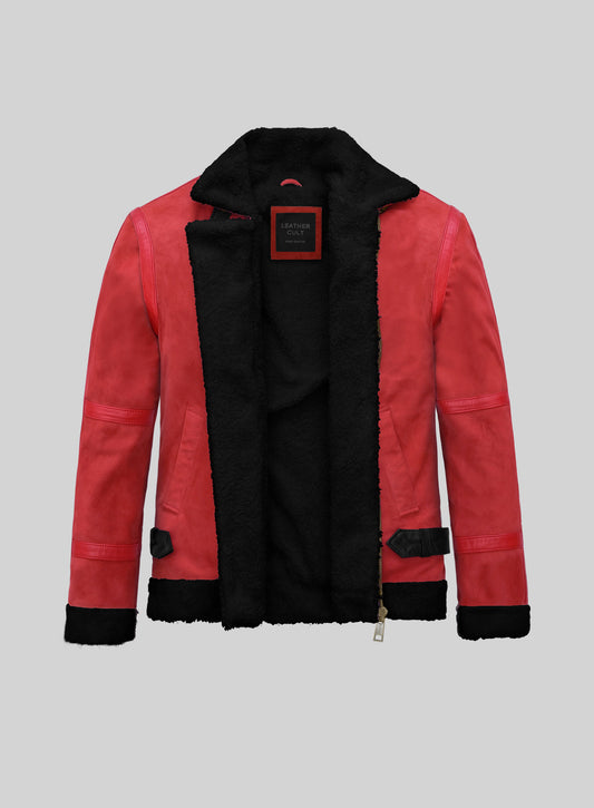 Lava Red Suede Ryan Reynolds Black Sherpa Leather Jacket