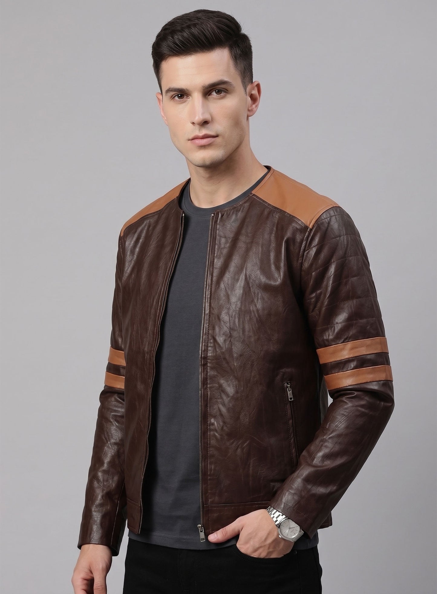 Leather Fighter T-Shirt Jacket