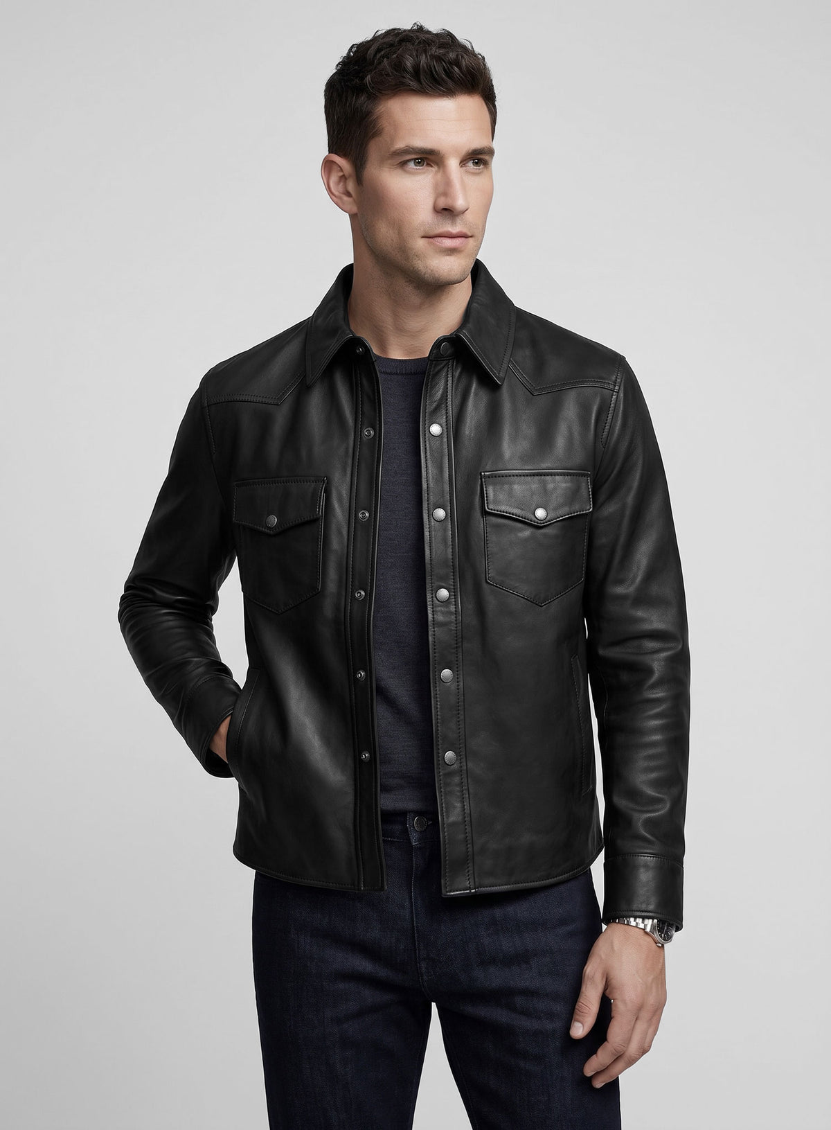 Leather Shirt Jacket - #1S