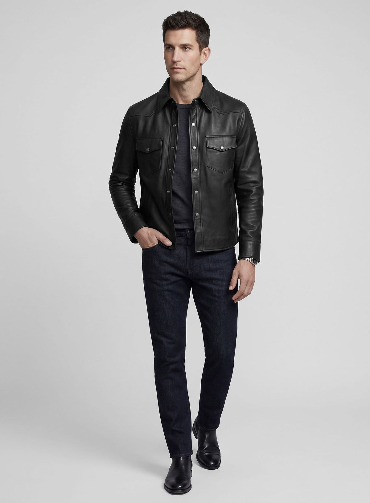 Leather Shirt Jacket - #1S
