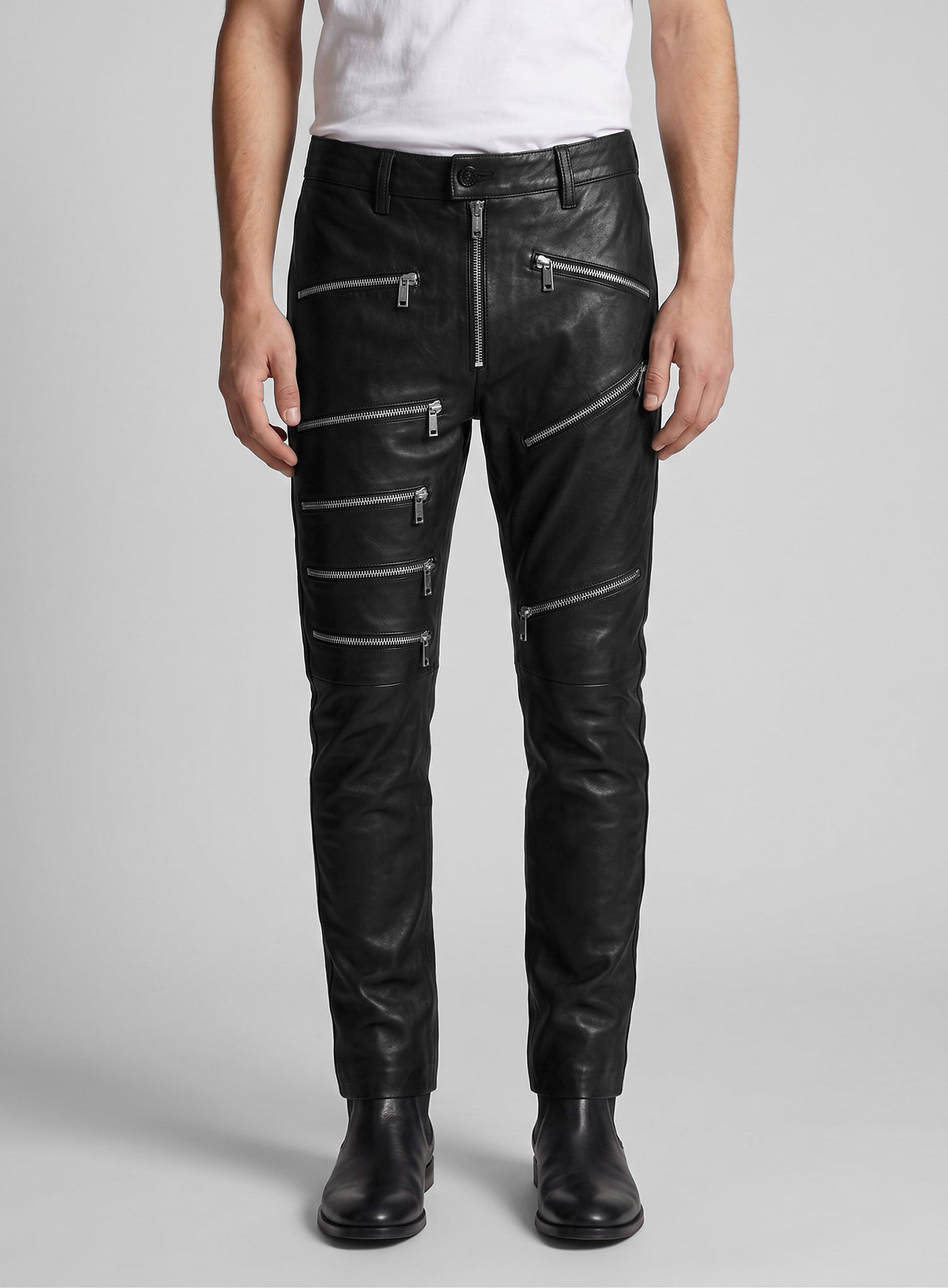 Leather Zipper Jeans - Style # 9