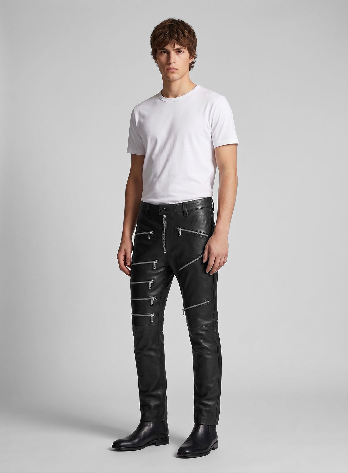 Leather Zipper Jeans - Style # 9