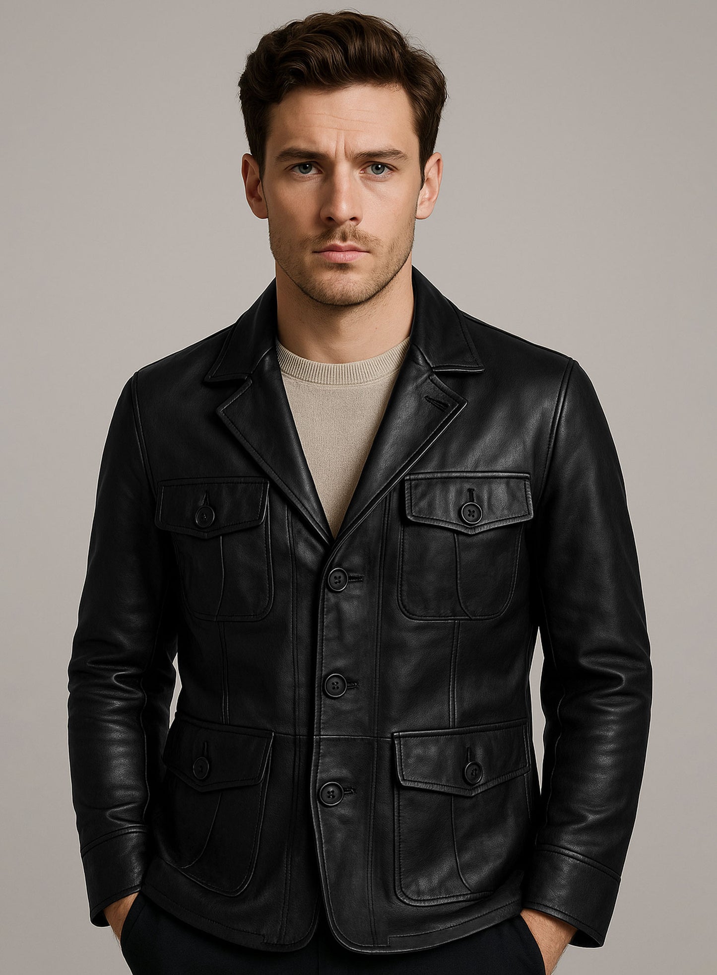 Black Leather Blazer #716 - 40 Long