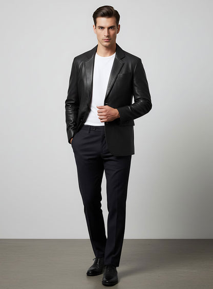 Black Stretch Leather Blazer