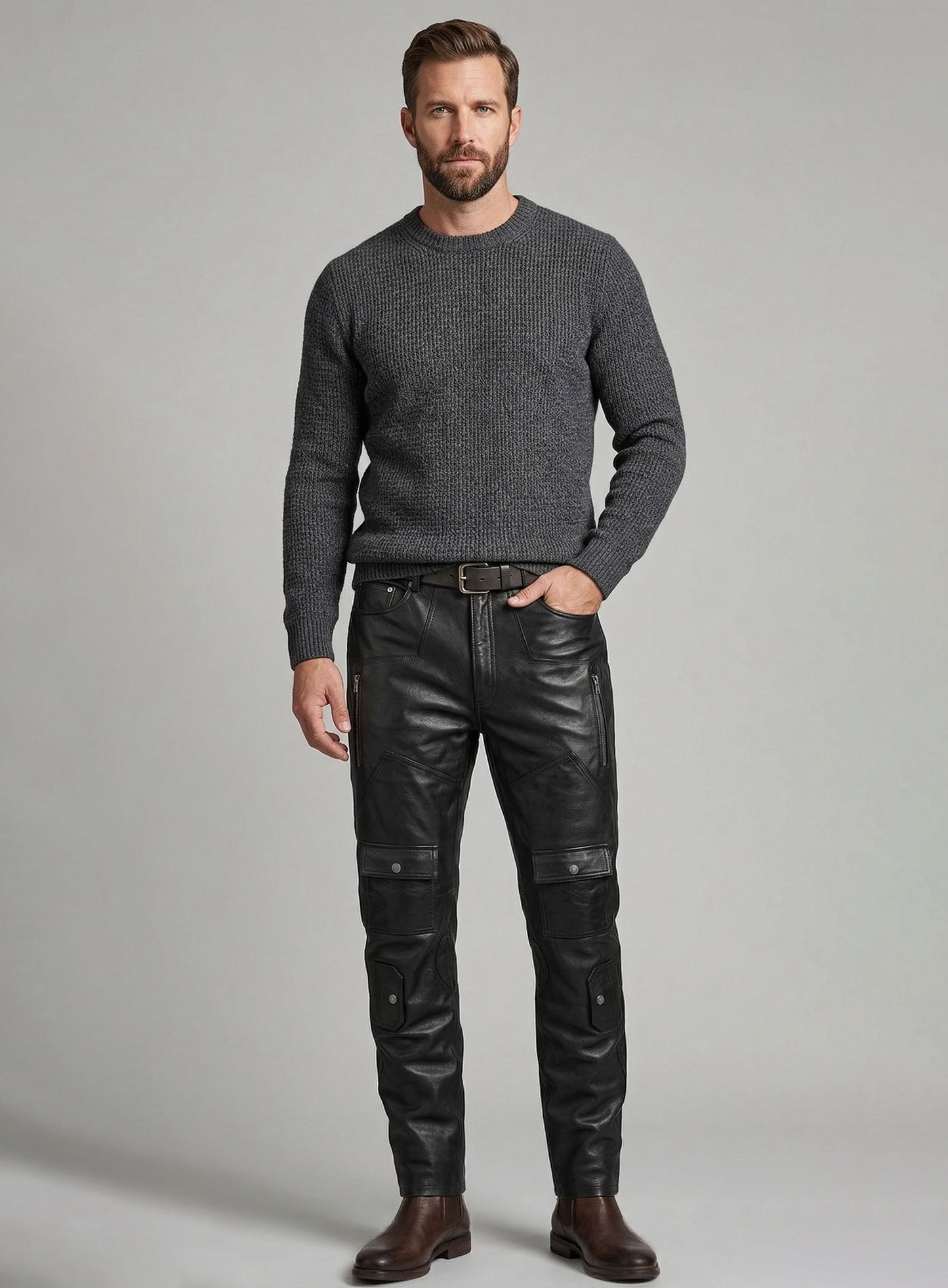 Leather Cargo Jeans - Style 08-5