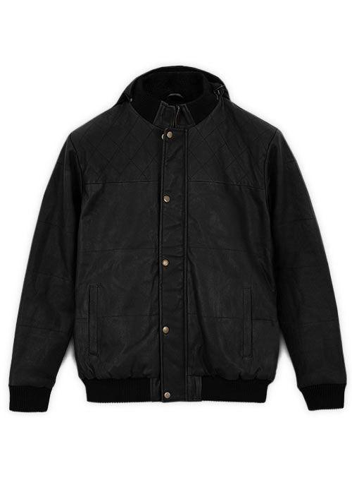 Black Stretch Leather Hood Jacket # 637 - M Regular - LeatherCult