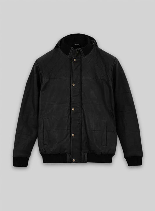Black Stretch Leather Hood Jacket # 637 - M Regular
