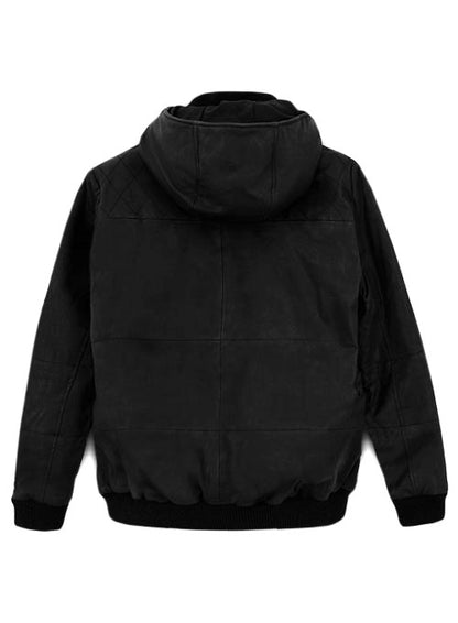 Black Stretch Leather Hood Jacket # 637 - M Regular - LeatherCult