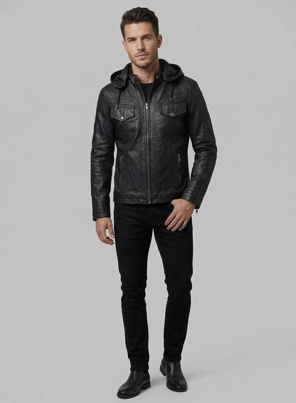 Leather Hood Jacket #109