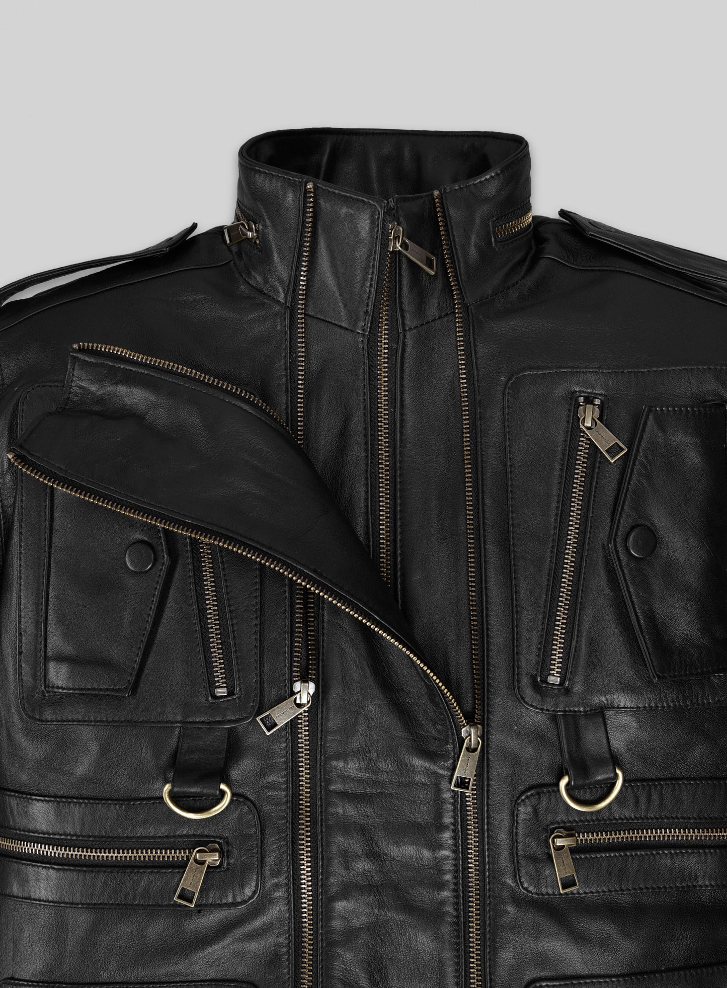 Thick Black Leather Jacket # 641