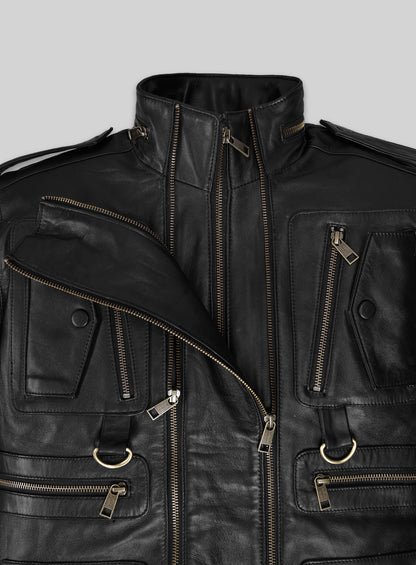 Thick Black Leather Jacket # 641