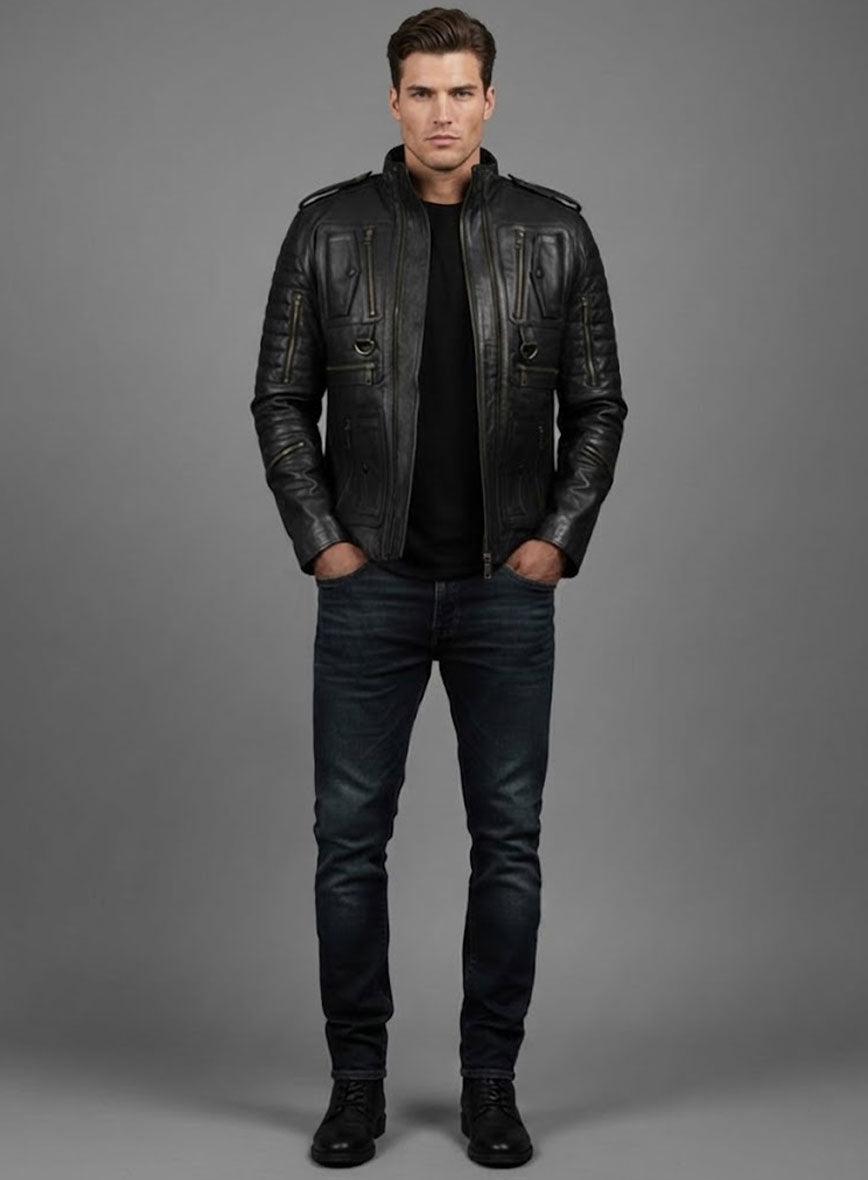 Thick Black Leather Jacket # 641