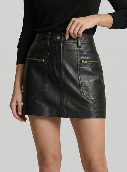 Leather Mini Skirt with Pockets