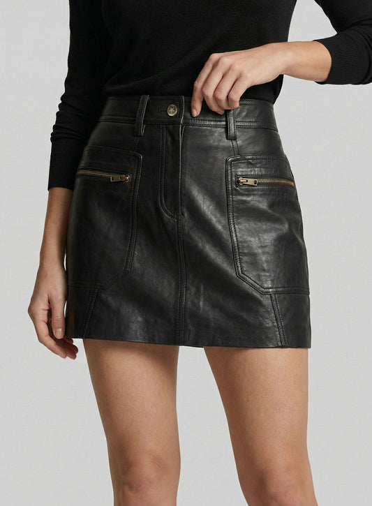 Leather Mini Skirt with Pockets