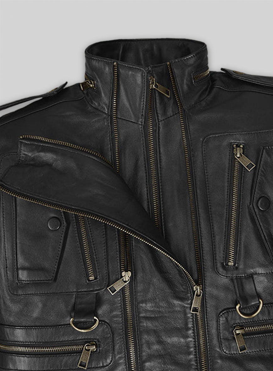 Thick Black Leather Jacket # 641