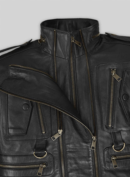 Thick Black Leather Jacket # 641