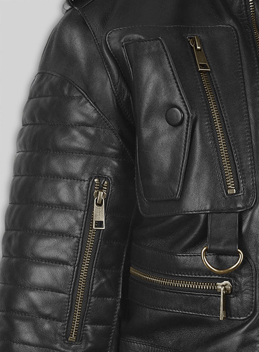 Thick Black Leather Jacket # 641