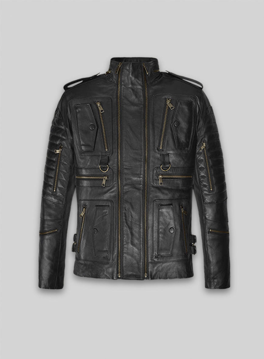 Thick Black Leather Jacket # 641